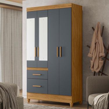 Imagem de Guarda Roupa Solteiro Madri 4 Portas E 2 Gavetas Freijó Cinza Com Espelho Moval Freijó Cinza