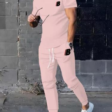 Imagem de Kit Streetwear Calça Moletom Camiseta Masculino Casual Moderno Estilos