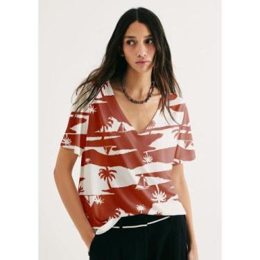 Imagem de Blusa Feminina Em Viscose Estampada - Terracota P - Hering, P