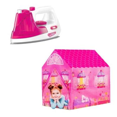 Imagem de Kit Ferro Brinquedo de Passar Roupas + Barraca Princesa Rosa - Dmtoys