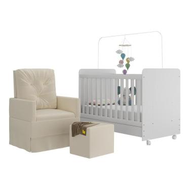 Imagem de Berço Americano 3x1 Com Colchão, Poltrona Amamentação E Puff Bambino Multimóveis Mp4101 Branco/bege Branco/bege