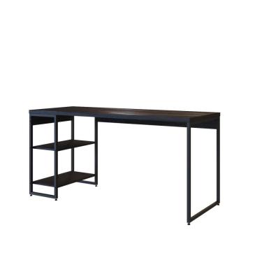 Imagem de Mesa C/estante Baixa 150x64x75cm C/02 Prateleiras Preto ônix / Est.preta Preto ônix / Est.preta