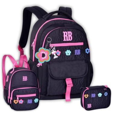 Imagem de Kit Mochila Costas Rebecca Bonbon Lancheira Estojo Meninas, Preto