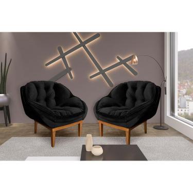 Imagem de Kit 2 Poltronas Decorativa Marcela Veludo Preto Dal Poz Estofados