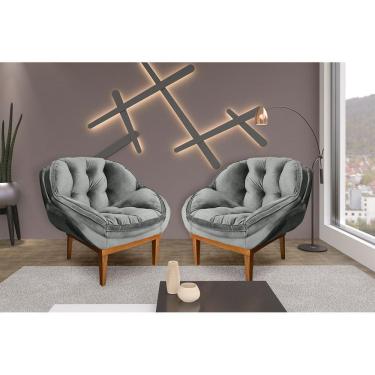 Imagem de Kit 2 Poltronas Decorativa Marcela Veludo Cinza Dal Poz Estofados
