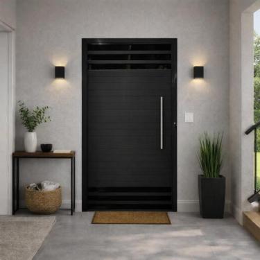 Imagem de Porta Lambril 6 Vidros Alumínio Preto Com Puxador 210X100 Lado Esquerd