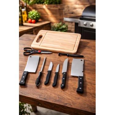 Imagem de Kit Churrasco e para Cozinha Completo com Tábua e Facas - AB Eletrônic