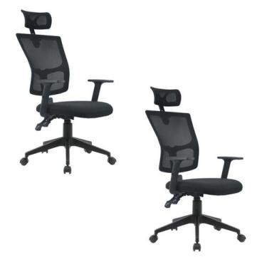 Imagem de Kit 2 Cadeiras Escritório Presidente Ergonômica NR17 Tela Mesh Londres