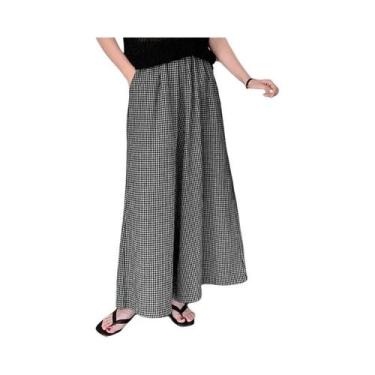 Imagem de Calça Feminina Vintage Xadrez - Perna Larga, Cintura Alta, Casual e So