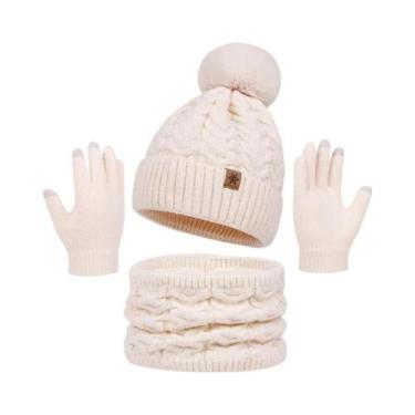Imagem de Conjunto Feminino De Inverno: Gorro, Cachecol E Luvas Com Pompom De Pe