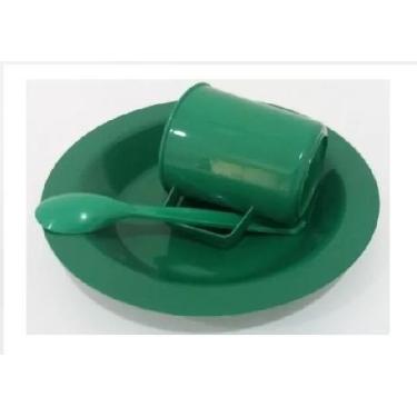 Imagem de Kit Merenda Escolar Verde Prato Colher Caneca Plástica 300 ML - 25 Pçs