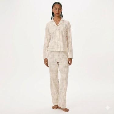 Imagem de Pijama Feminino Longo Americano Hering, Off white, XG