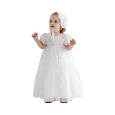 Imagem de Vestido baptizado bebé menina com gorro, renda, vestidos de baptizado,