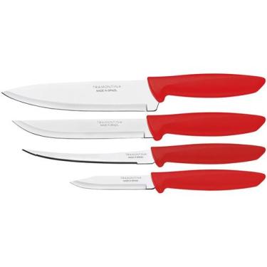 Imagem de Kit Faca De Cozinha 4 Unidades Tramontina Plenus Vermelho