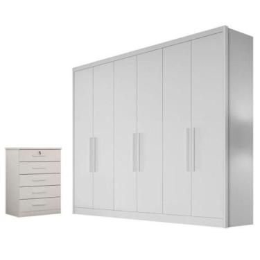 Imagem de Guarda Roupa Casal New Messina Com Gaveteiro Suiça Neve - Novo Horizon