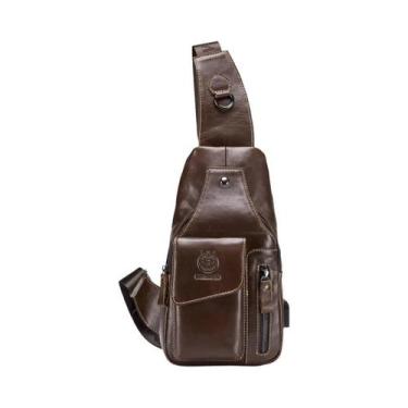 Imagem de Bolsa De Peito Masculina De Couro Genuíno De Grande Capacidade, Moda C