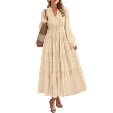 Imagem de Vestido PRETTYGARDEN Outono 2025 Decote V Manga Longa Bege P