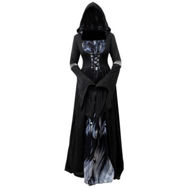 Imagem de Traje 2025, esqueleto feminino de bruxa com capuz de bruxa de Hallowee