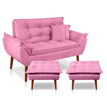Imagem de Kit Poltrona Decorativa Namoradeira 2 Puffs Opala E 2 Almofadas Suede - Lm Decor Rose