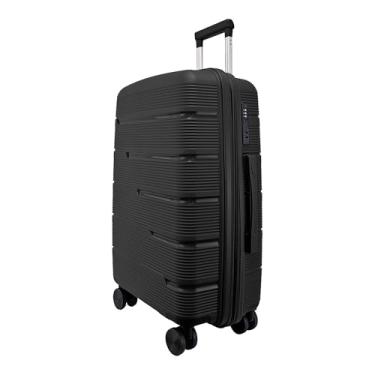 Imagem de Mala de Viagem Média 23kg Expansível, Polipropileno Resistente, Cadeado Segredo, Rodas Duplas 360° Silenciosas. (Preta P2M)