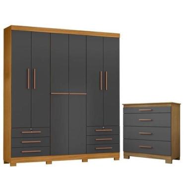 Imagem de Cômoda 4 Gavetas New e Guarda Roupa Casal Londres Carvalho Americano G