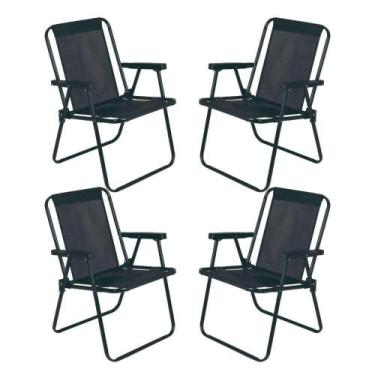 Imagem de Jogo 4 Cadeira Alta Preta Mor Dobrável Reforçada Até 110kg Praia Varan
