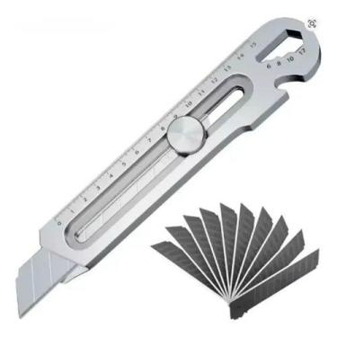 Imagem de Estilete multifuncional de metal aco inox 18mm trava rosca com 10 lami