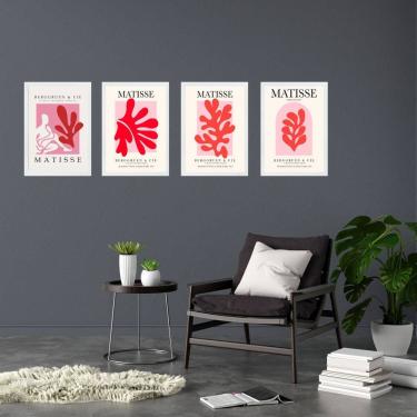 Imagem de Kit 4 Quadros Decorativos Artes Matisse Mulher Coral 45x34cm