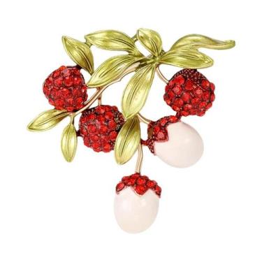 Imagem de Broche De Esmalte Com Ramo De Romã E Strass Unissex Feminino, Alfinete