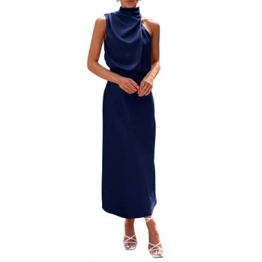 Imagem de Vestido PRETTYGARDEN 2025 Verão Cetim Regata Gola Alta M