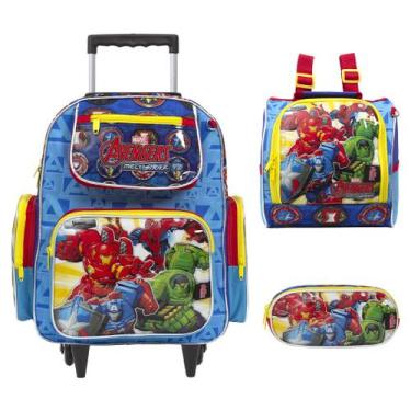 Imagem de Kit Mochila Escolar Menino Vingadores Rodinha + Lancheira - Toys 2U