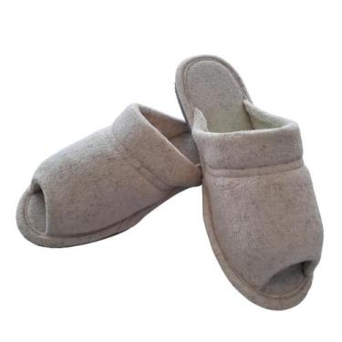 Imagem de Pantufa Puff Atoalhada 35/36 Mescla Banana Sola Plana Chinelos Puff