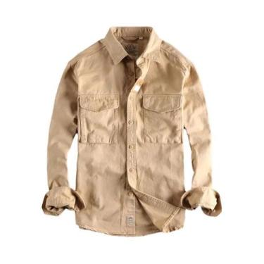 Imagem de Camisa De Trabalho Masculina Khaki Retro Com Lavagem, Outono 204, Jaqu