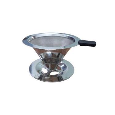 Imagem de Coador De Café Reutilizável Inox Funil 95 mm Com Base Agroprime (YJ  1