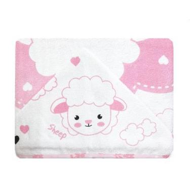 Imagem de TOALHA DE BEBÊ COM CAPUZ E FORRO FRALDA 70X90 MINASREY Ovelha Rosa