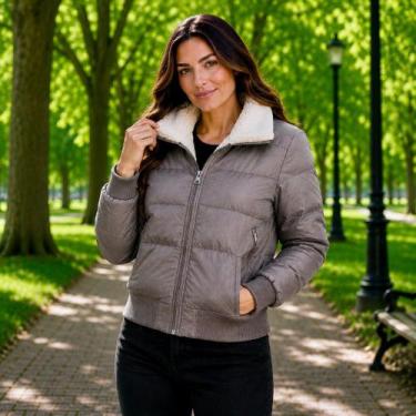 Imagem de Jaqueta Puffer Feminina Bobojaco Forro De Pelúcia Inverno Casaco Térmi