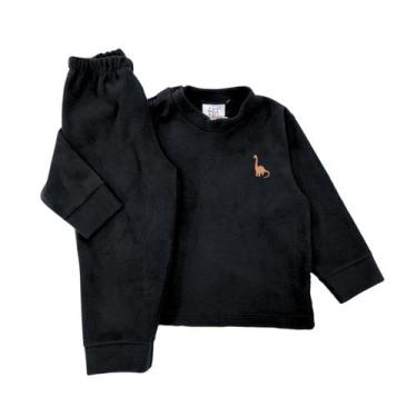 Imagem de Conjunto Blusa Manga Longa Calça Soft Infantil Bebê Inverno - Preto 01