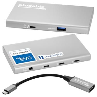 Imagem de Plugable Hub USB 4, hub 5 em 1 Thunderbolt 4 com carregamento de 60 W, tela única 8K ou 4K dupla, compatível com USB 4/3 Macs e USB 4/Thunderbolt 4 / Thunderbolt 4 (1 adaptador USB-C para HDMI)