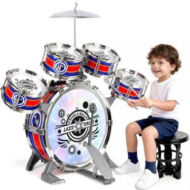 Imagem de Bateria Infantil M SANMERSEN com Luzes, 5 Peças e Banquinho