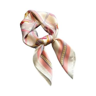 Imagem de Cachecol Feminino De 70cm Com Estampa De Poá E Floral, Em Cetim Macio,