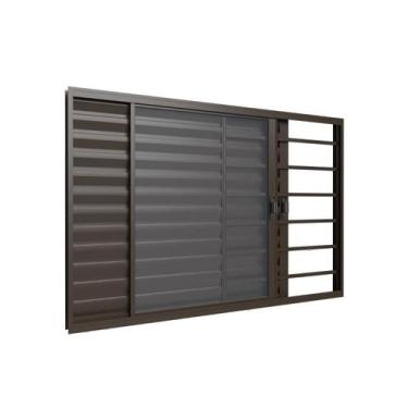 Imagem de Janela Veneziana 3 Folhas 1,50m x 1m Grade em Alumínio Bronze com vidr
