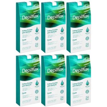 Imagem de Kit 6 Folhas Prontas Depilação Facial Aloe Vera Depilflax Cera Fria Bu