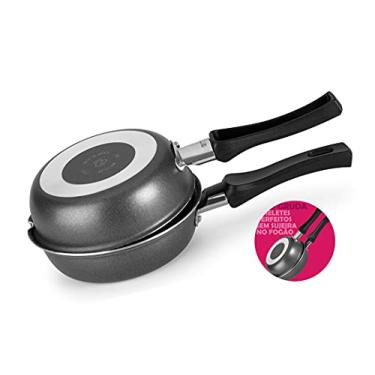 Imagem de Frigideira Hamburgueira Omeleteira Dupla 18cm Alumínio Antiaderente Cozinha - 55118 Multiflon - Chumbo