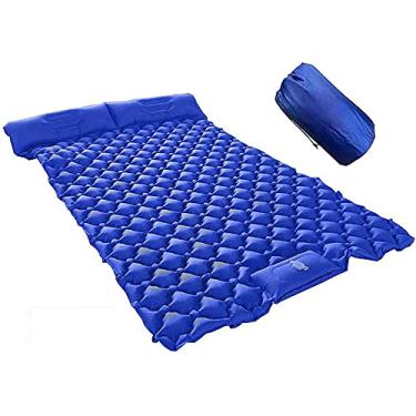 Imagem de GQYYS Tapete de acampamento duplo autoinflável com bomba de pé, tapete de dormir portátil ultraleve para 2 pessoas com travesseiro, tapete dobrável impermeável para mochilão, caminhadas e viagens