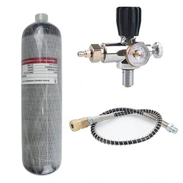 Imagem de TUXING Tanque de ar de fibra de carbono universal 3L 4500psi (garrafa vazia) e estação de enchimento de paintball com regulador de válvula para jogo PCP