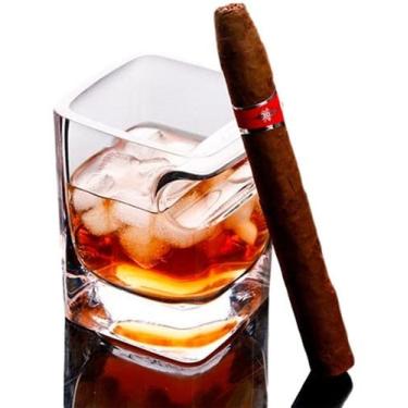 Imagem de Copo Para Whisky Com Porta Charuto Suporte Presente