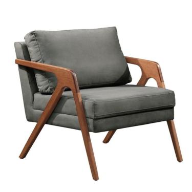 Imagem de Poltrona Luxo Mona Braço em Madeira Maciça - Veludo Cinza