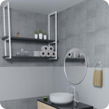 Imagem de Nicho Branco Prateleira Suspensa Teto Banheiro Preta 60cm