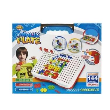 PUZZLE MAGIC PLATE 133 PEÇAS - BLOCO DE MONTAR INFANTIL EDUCATIVO  ENGRENAGENS, PARAFUSOS, FERRAMENTAS E CORRENTE PARA MONTAR DIVERTIDOS  FORMATOS EM