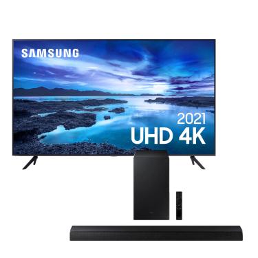 Imagem de Smart TV 65" UHD 4K Samsung 65AU7700 + Soundbar Samsung HW-A555 com 2.1 canais